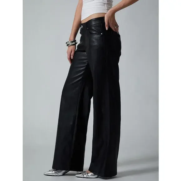 NWT PACSUN x Third Charm SZ M Baddie Relaxed Low Rise Faux Leather Wide Leg Pant - Picture 4 of 10